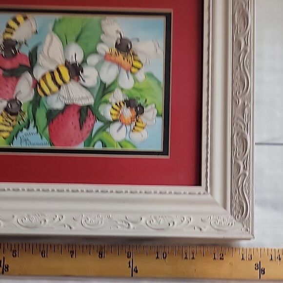 Bee and Strawberry Art in Ornate Frame - Picture 7 of 7
